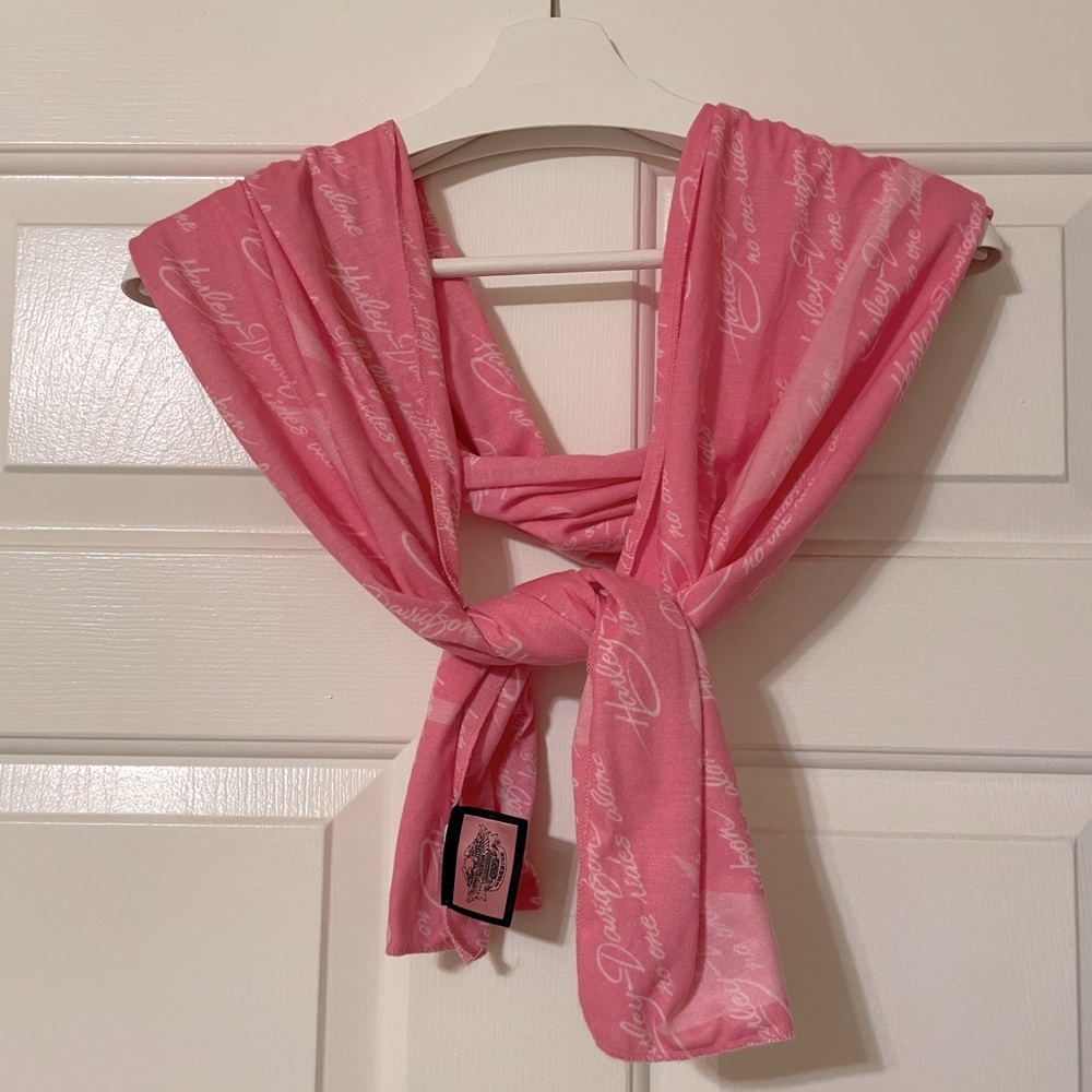 Harley Davidson Breast Cancer Scarf No One Rides Alone EXCELLENT! Over 4 Ft.